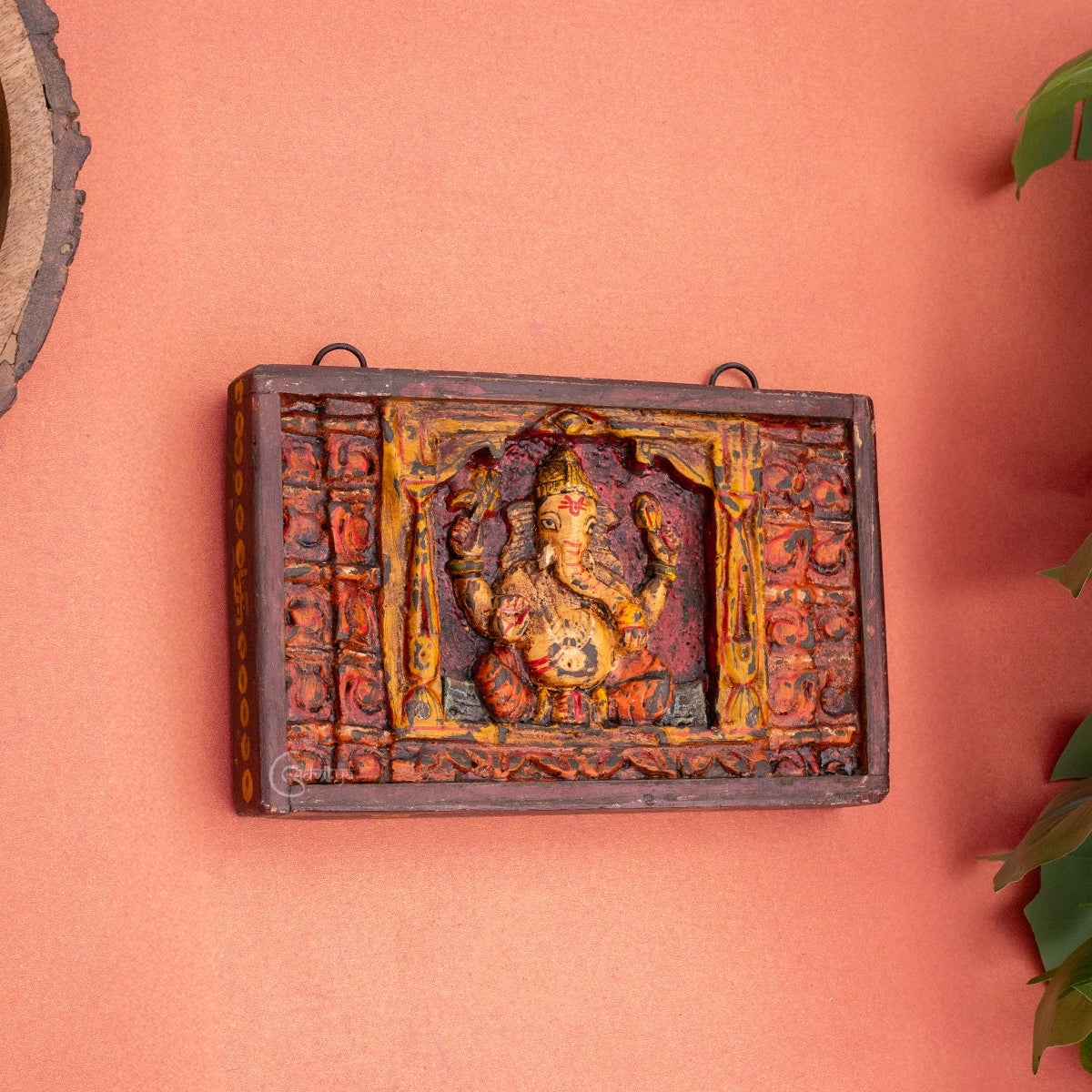 Wooden Ganesha Wall Decor Panel with Vintage Finish  (Multicolor)