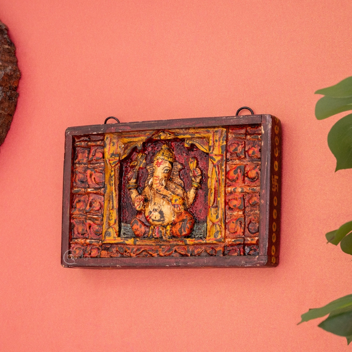 Wooden Ganesha Wall Decor Panel with Vintage Finish  (Multicolor)