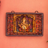 Wooden Ganesha Wall Decor Panel with Vintage Finish  (Multicolor)
