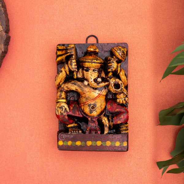 Wooden Chaturbhuja Ganeshas Wall Art Panel
