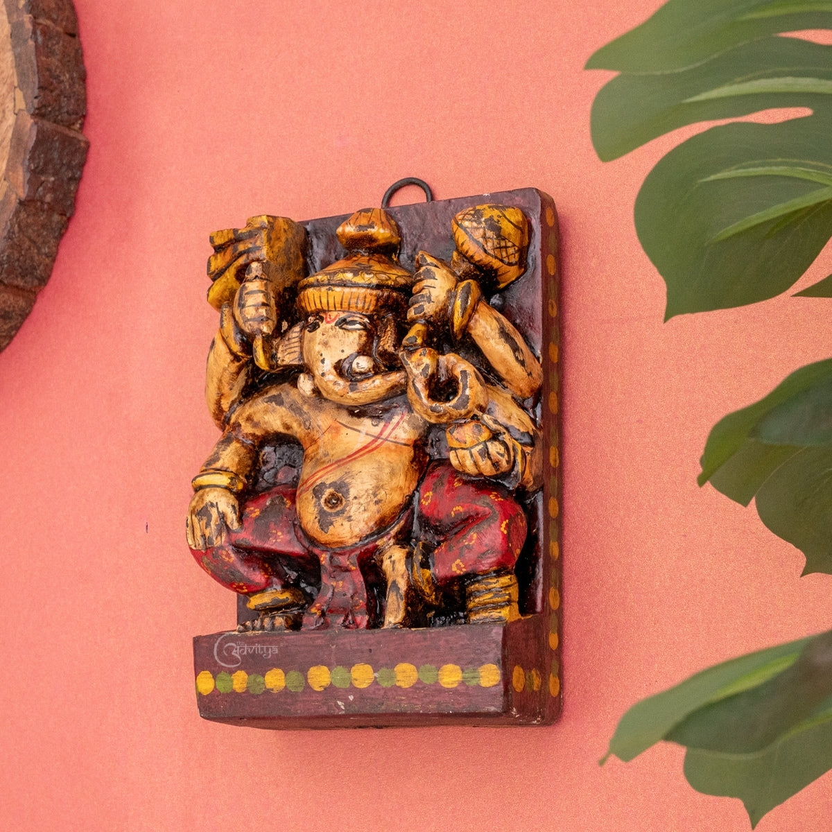 Wooden Chaturbhuja Ganeshas Wall Art Panel