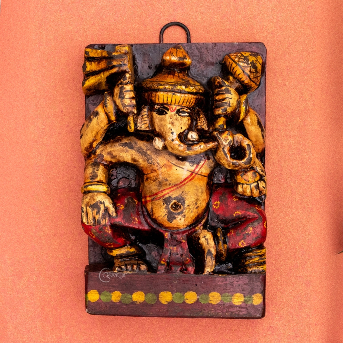 Wooden Chaturbhuja Ganeshas Wall Art Panel