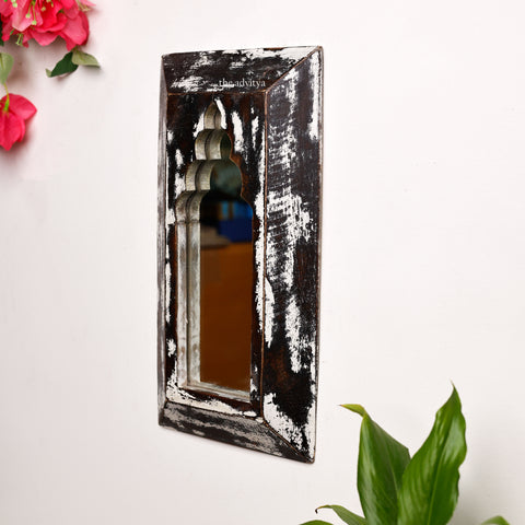 Black Distressed Wooden Wall Mirror