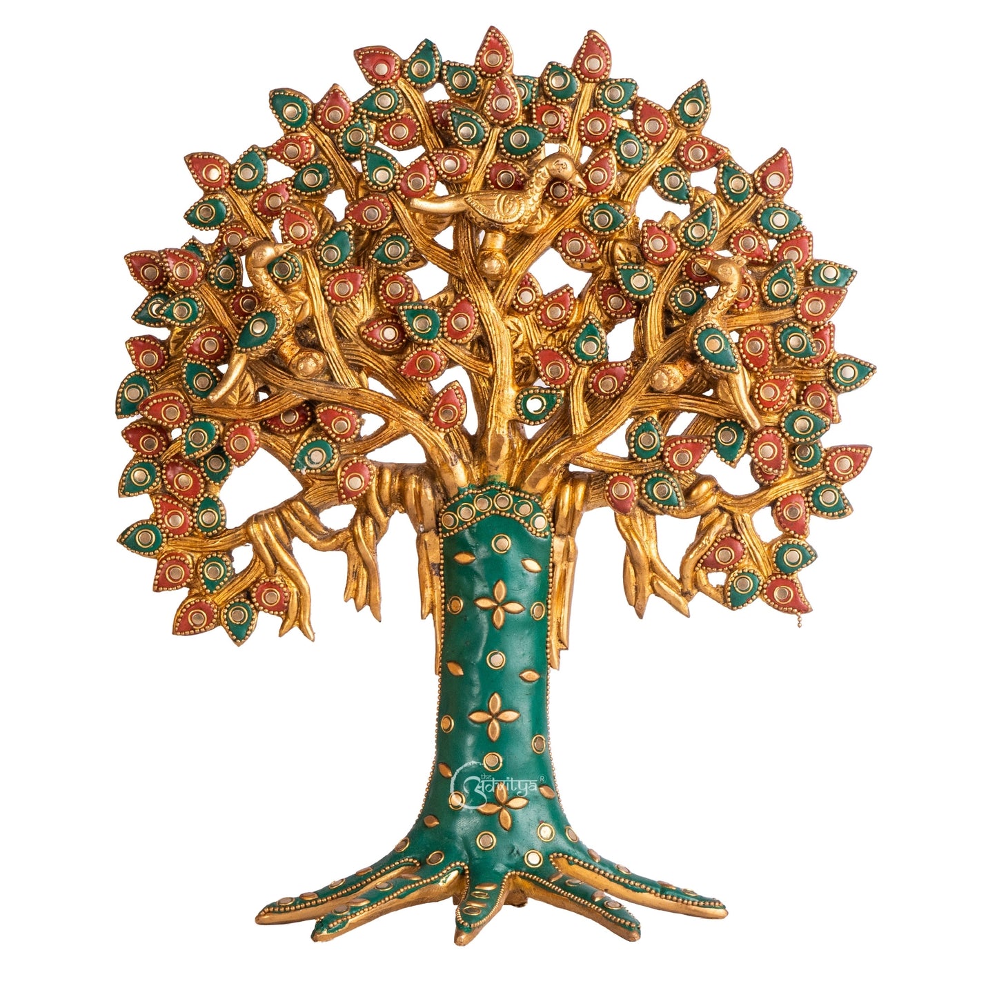 Brass Kalpavriksha Tree Table Décor with Stonework