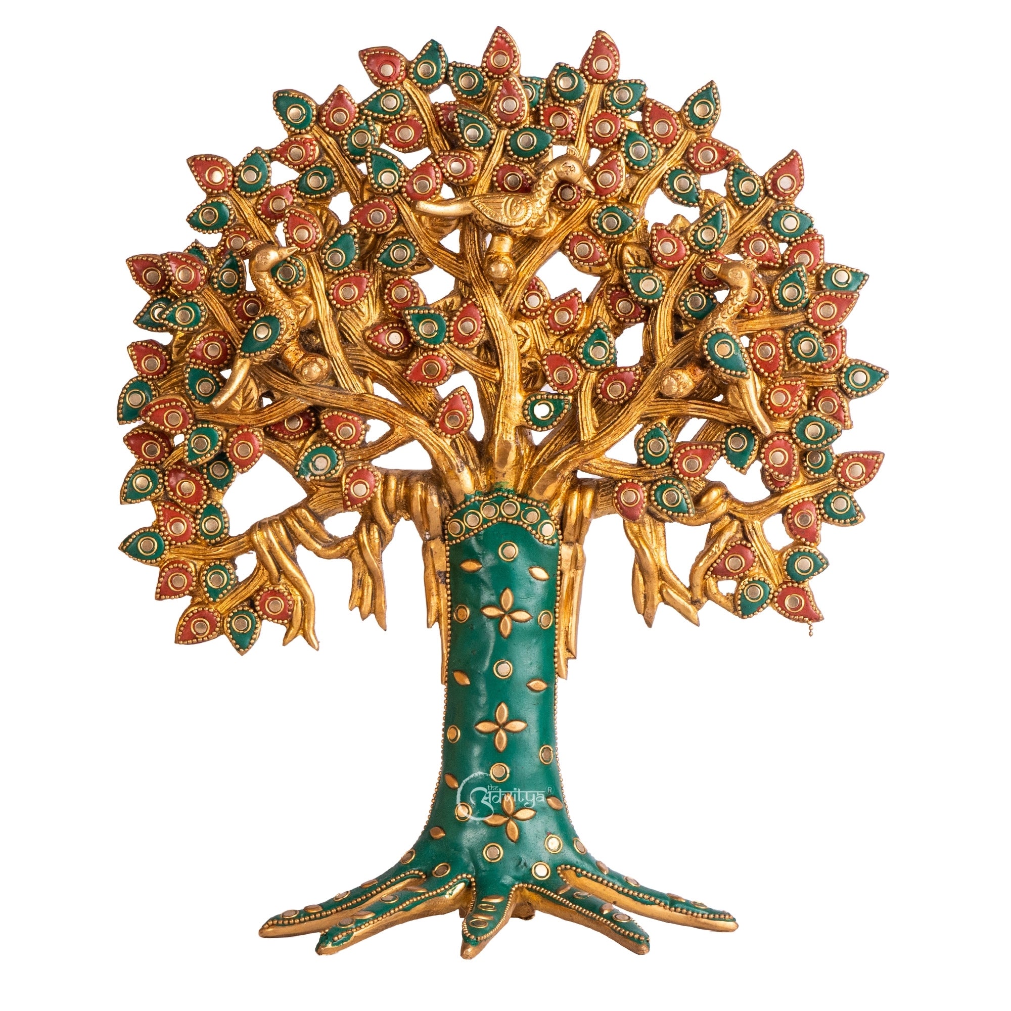 Brass Kalpavriksha Tree Table Décor with Stonework