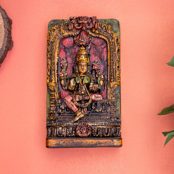 Wooden Laxmi Carved Panel  (Multicolor)