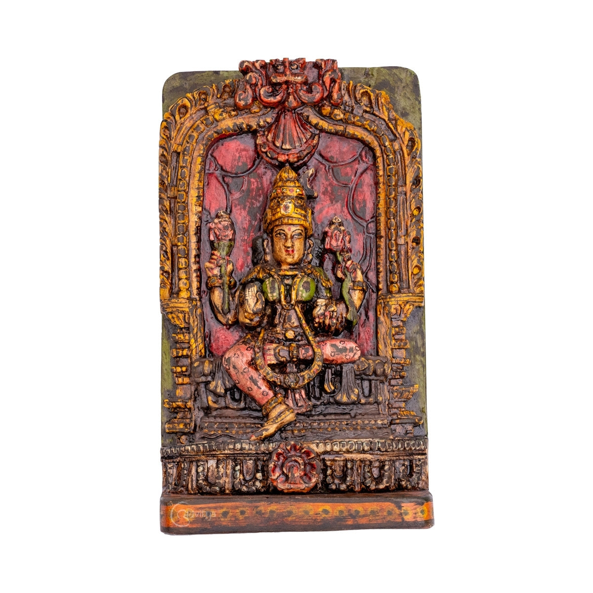 Wooden Laxmi Carved Panel  (Multicolor)