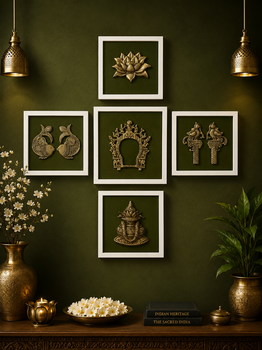 The Advitya Brass Spiritual Wall Art Set of 5 | Handcrafted Sacred Décor Collection