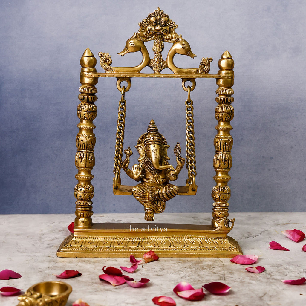 Ganesha,Ganepati,Ganasha,Ganapati,Gajanand,Gajananaa,Gajanana,Ekadanta,Brass Ganpati Sitting  on Jhula