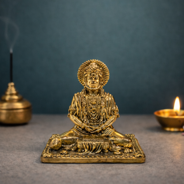 Hanuman Statue | Sitting Posture | Brass Superfine Finish | Pooja & Gifting Essential | Car Dashboard Decor | 3 Inches