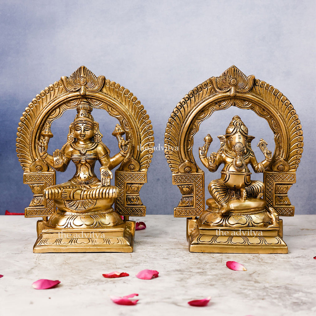 Vighneswari,Vakratund Laksmi,Ganesh Laxmi, Lambodari Lakshmi,Ekadanta Laksmi,Brass Laxmi Ganesh with Curved Ring