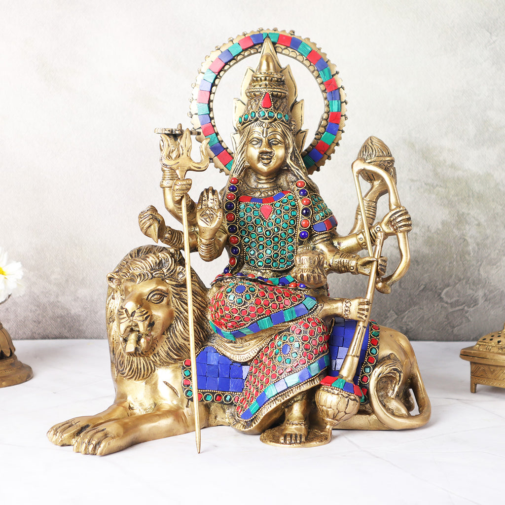 Brass Durga Mata in Mosaic work