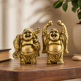 Brass Laughing Buddha Murti Pair for Prosperity & Positive Energy