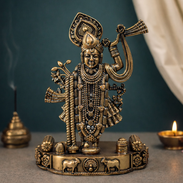 Shreenath Ji Idol | Balaji | Brass Superfine | Temple Essential | Car Dashboard Statue | 4 Inches