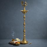 Peacock Lamp | Five Bati Diya | Brass Diya | Pooja & Inauguration Decor | 52 Inches