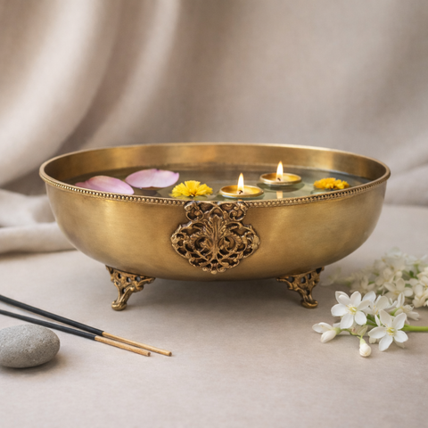 Padma Jal Urli | Brass Bowl | Festive Decor & Gifting | 10 X 3.2 Inches
