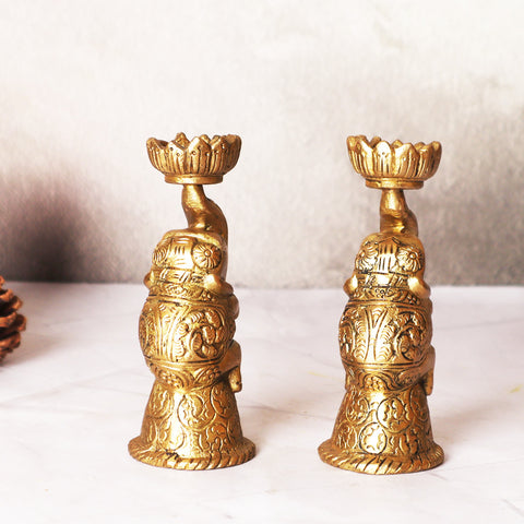 Brass Elephant Candle Stand Pair