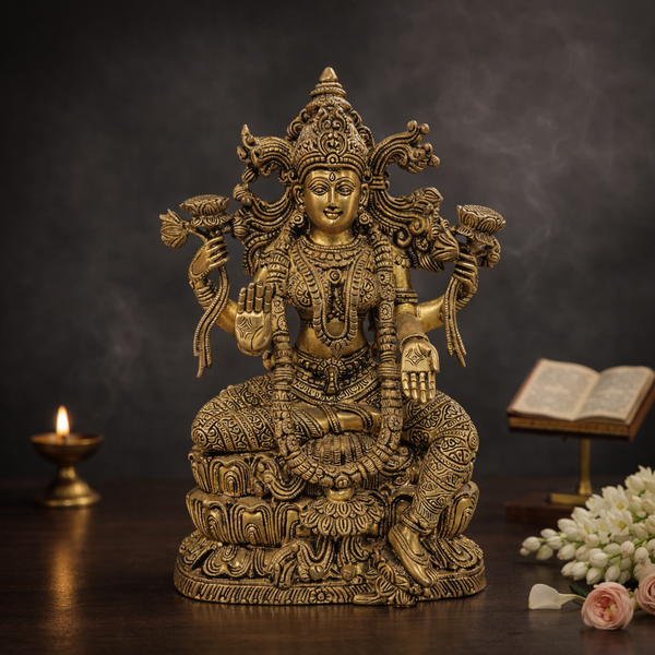 Saraswati Idol | Goddess of Knowledge & Wisdom | Brass Statue | Decor & Gifting | 15 Inches