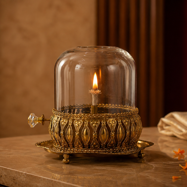 Brass Akhand Jyot Diya With Adjustable Bati Knob( Extra Large,200 Ml )