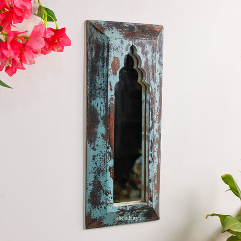 Blue Distressed Wooden Wall Mirror