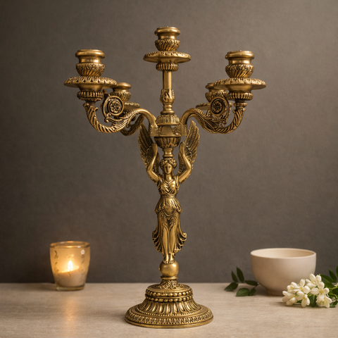 Angel Candle Stand in Brass with 5-Arm Candelabra | 18.5 inches
