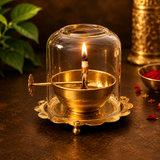 Brass Akhand Jyot Diya With Adjustable Bati Knob(Medium| 150 ML)