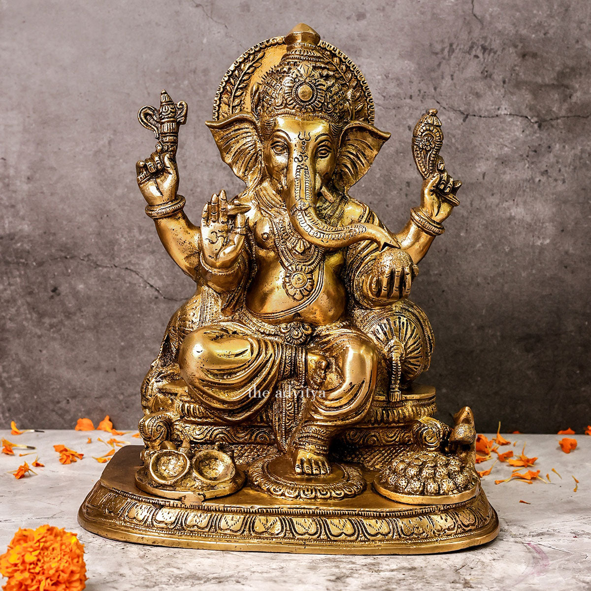 Vinayaka, Vinayak, Vigneshwara, Vighneshvara,Vighnaharta,Vakratunda, Ganesha sitting on base,