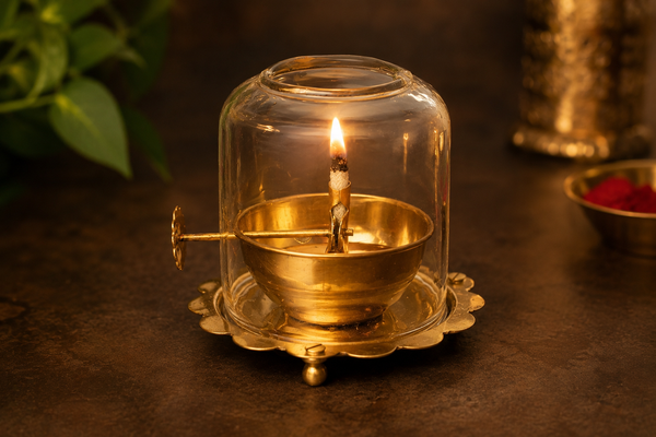 Brass Akhand Jyot Diya With Adjustable Bati Knob(Medium| 150 ML)