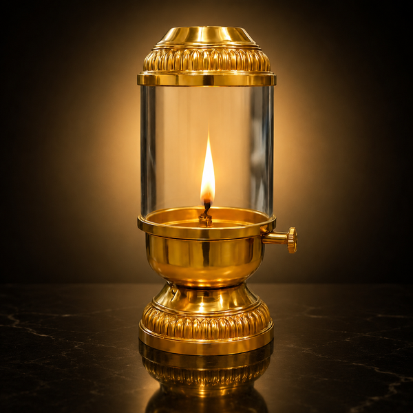 Elegant Brass Oil Akhand Jyot Diya With Adjustable Bati ( Large, 300 ml Capacity )