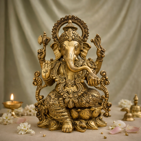 Ganpati Vighnaharta Brass Murti Home & Pooja Decor, Gifting | 12.5 Inches