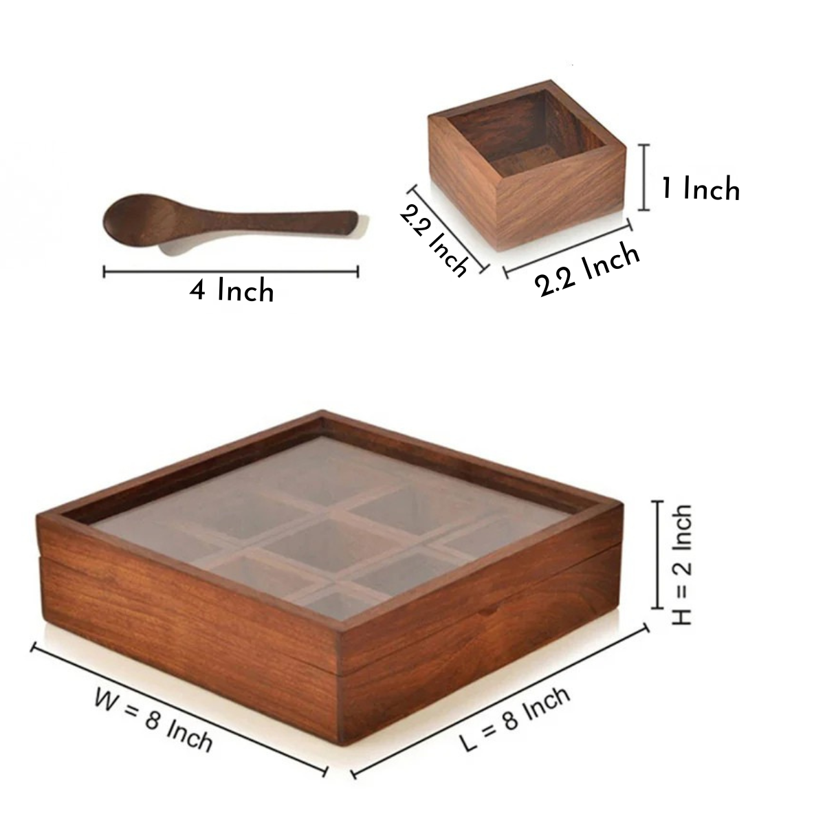 Wooden Spice Box With Spoon