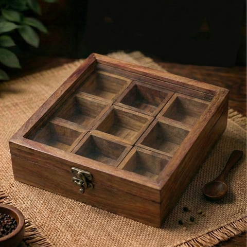 Wooden Spice Box With Spoon