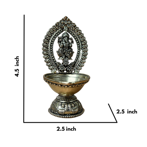 Antique Finish Superfine Brass Ganesh Diya Oil Lamp for Pooja, Home Temple & Festive Decor ( 5 Inch )