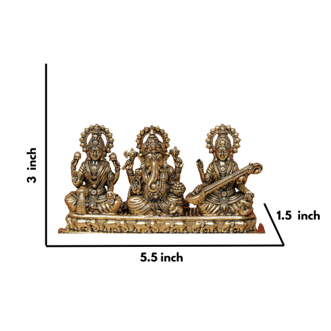 Superfine Ganesh Lakshmi Saraswati Brass Statue Set for Temple