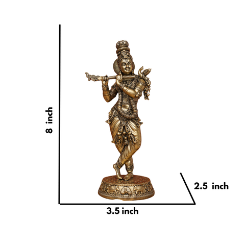 Superfine Brass Krishna Playing Flute on Podium