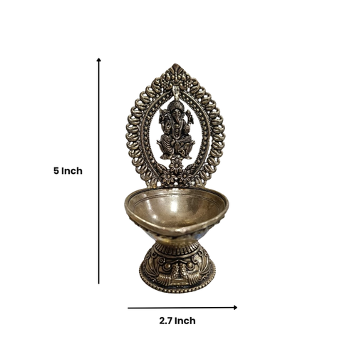 Antique Finish Superfine Brass Ganesh Diya Oil Lamp for Pooja, Home Temple & Festive Decor ( 5 Inch )