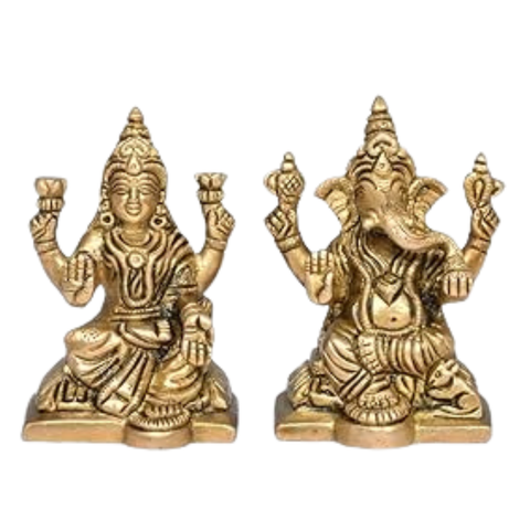 Brass Ganesha Lakshmi Idol Pair