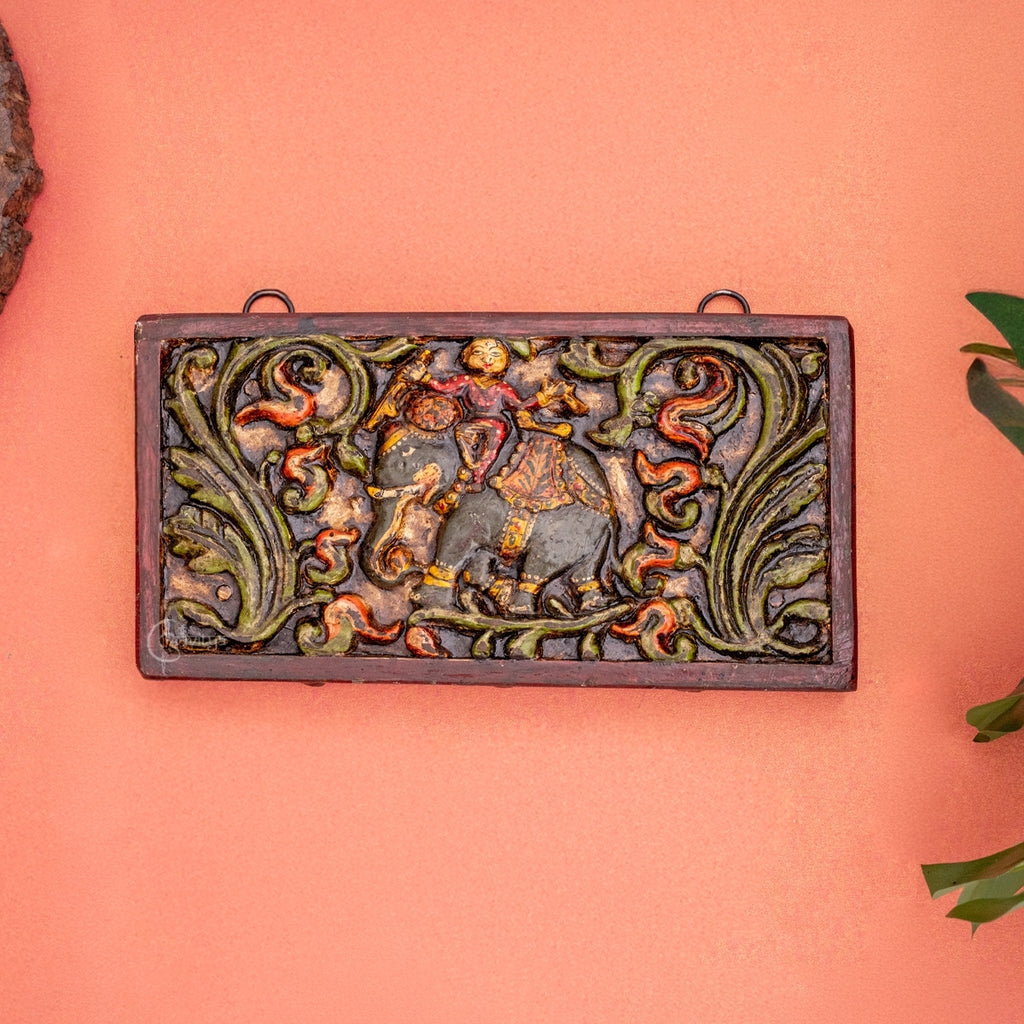 "Wooden Gajah (Elephant) Carved Wall Panel "