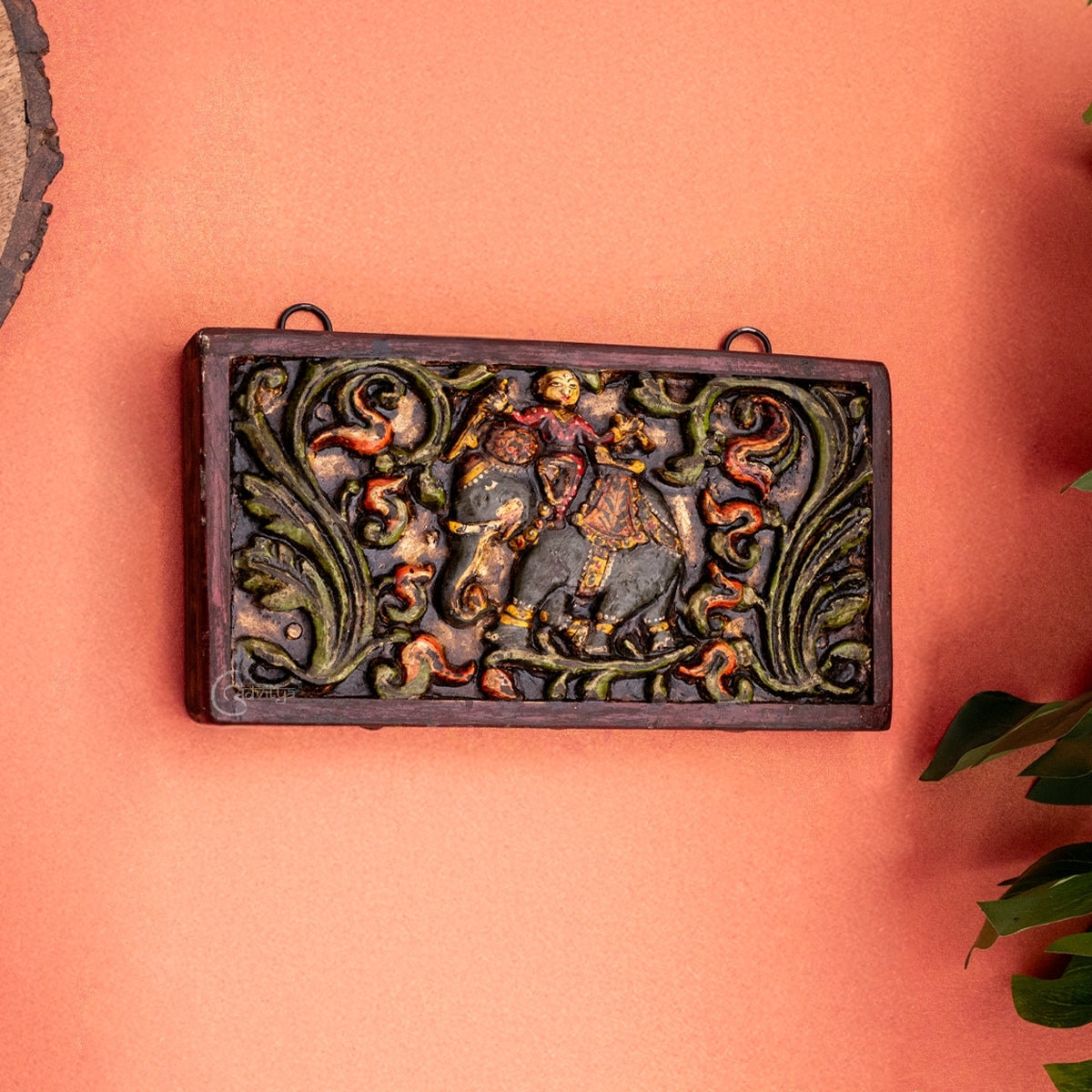 "Wooden Gajah (Elephant) Carved Wall Panel "