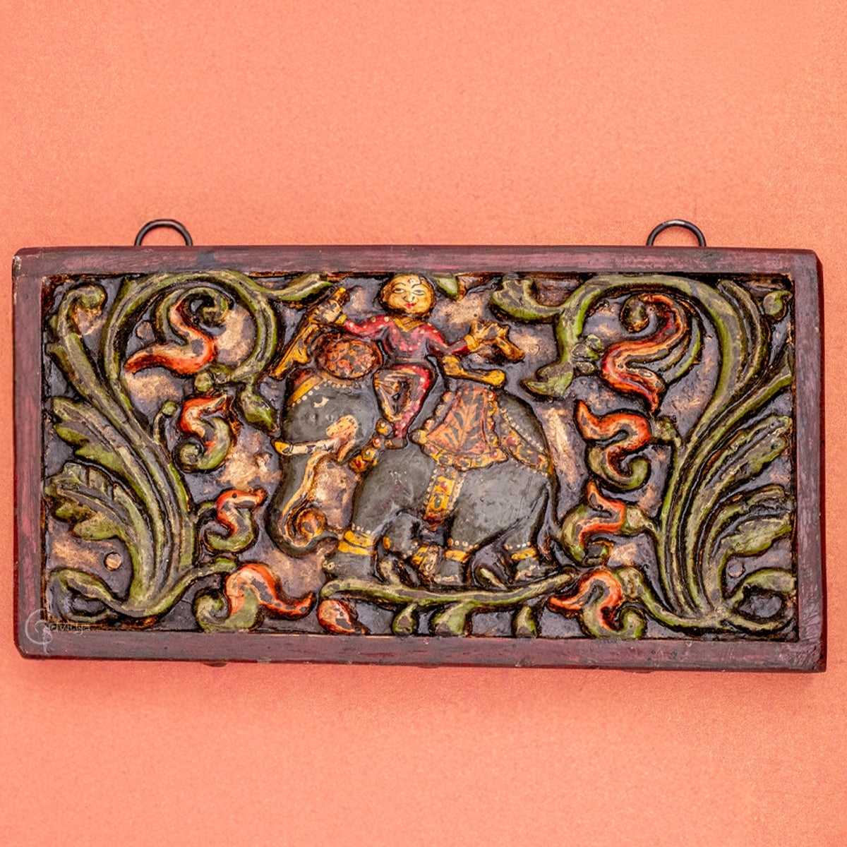 "Wooden Gajah (Elephant) Carved Wall Panel "