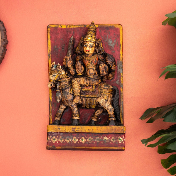 Wooden Lord Khandoba/Shiva Vintage Wall Panel
