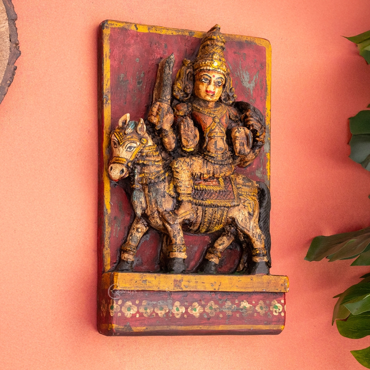 Wooden Lord Khandoba/Shiva Vintage Wall Panel