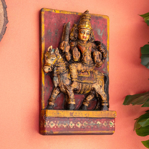 Wooden Lord Khandoba/Shiva Vintage Wall Panel