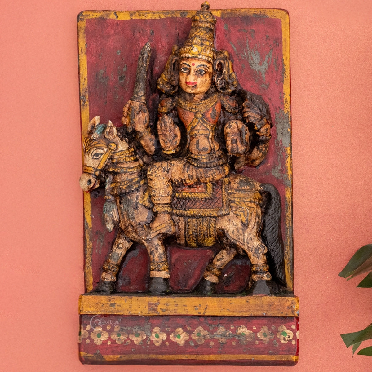 Wooden Lord Khandoba/Shiva Vintage Wall Panel
