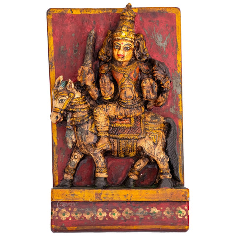 Wooden Lord Khandoba/Shiva Vintage Wall Panel