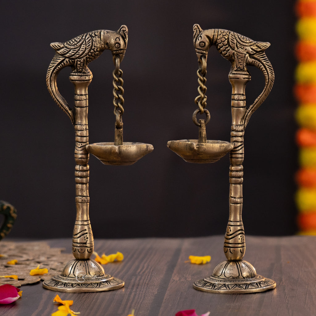 Parrot Diya Pair - Oil Lamp Stand