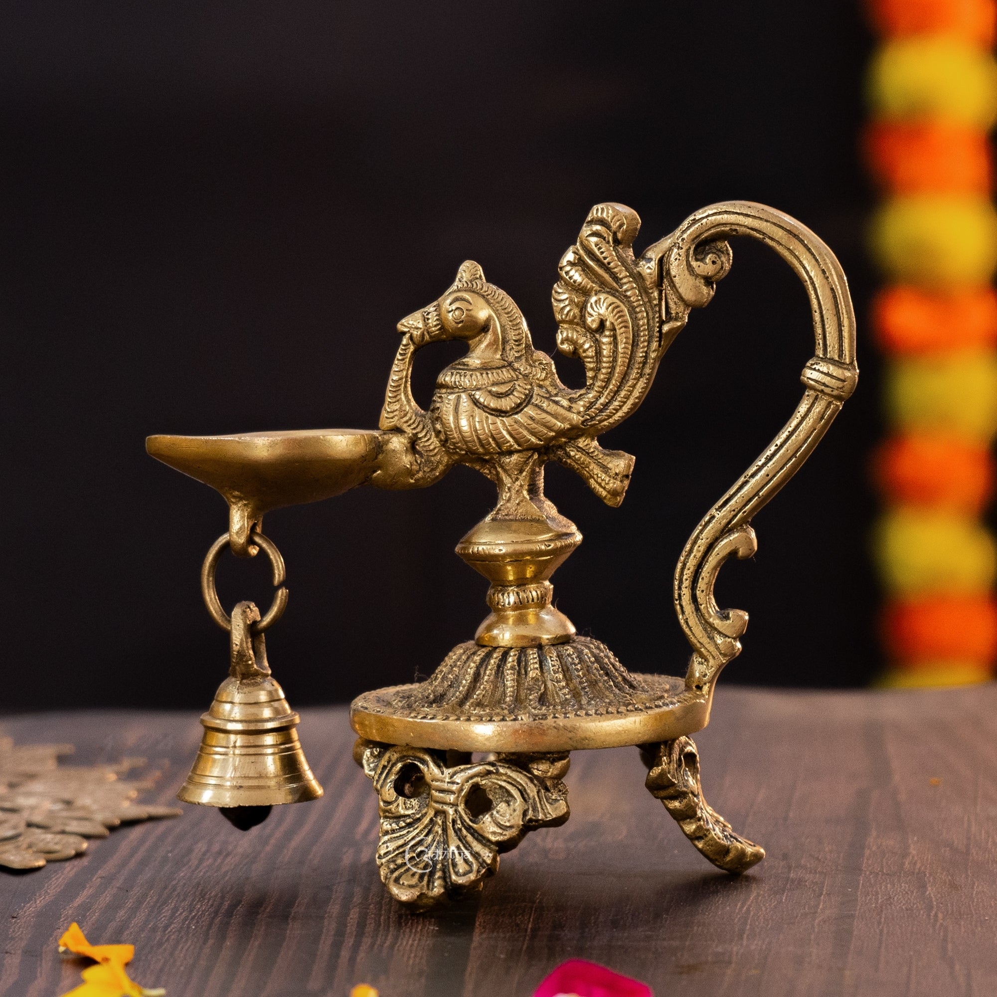 Peacock Diya with Bell
