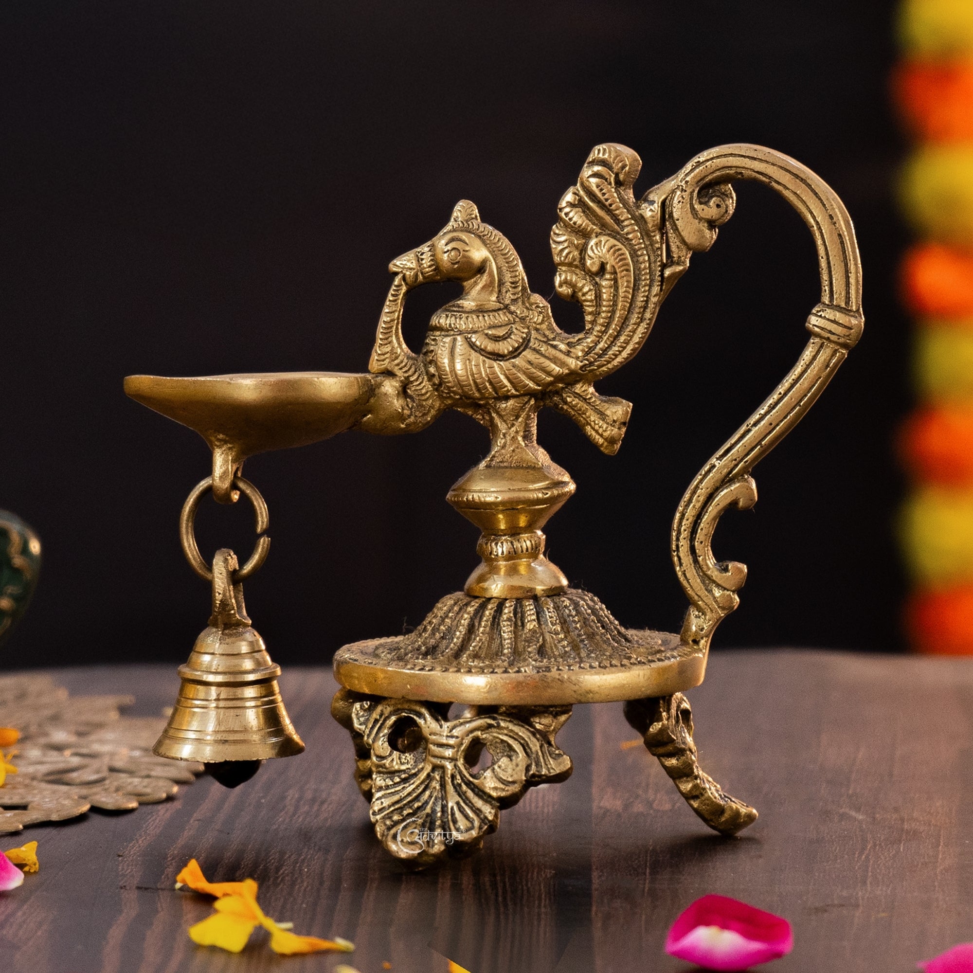 Peacock Diya with Bell