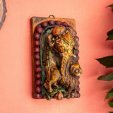Wooden Ganesha with Lion Carved Wall Panel
