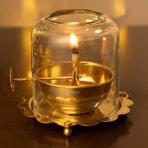 Brass Akhand Jyot Diya With Adjustable Bati Knob(Large)
